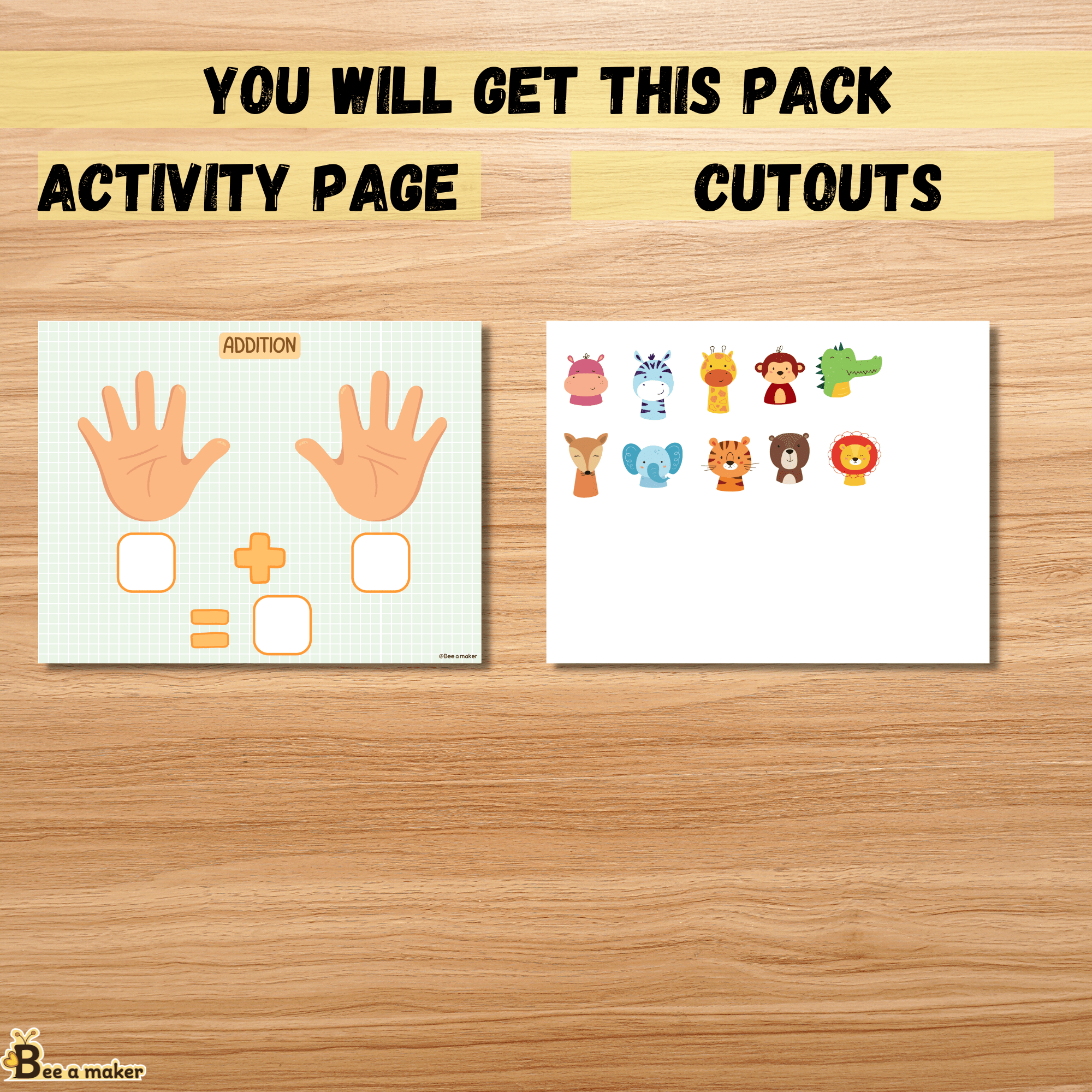 Finger puppet Addition activity printable bee.a.maker